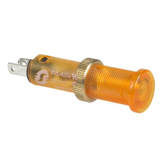 Mayer-DDS-LED pilot light with integral lens cap, Harmony XVL, yellow, 8mm, IP40/IP65, covered LED, faston connectors, 12V, faston-1