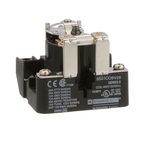 Product image for Square D 8501CO8V29 480 VAC 30 Amp 1-Pole SPST 1NC Panel Mount AC Operated Power Relay