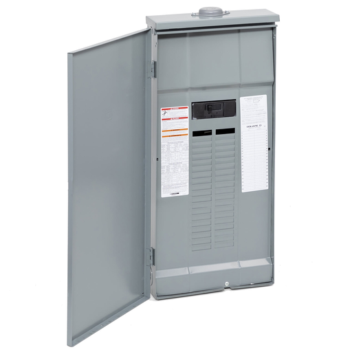 Product image for Square D QO140M200PRB 200A 120/240V 1Ø3W Convertible Main Breaker Load Center, Plug-On Neutral, 40 Spaces / 60 Circuits, NEMA-3R, Gray