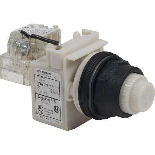 Product image for Square D 9001SKT38LWW31 30 mm 120 VAC/VDC White Lens Plastic Bezel LED Push to Test Pilot Light