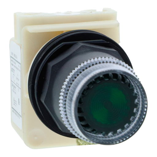 Product image for Square D 9001K1L35LGG 30 mm Green Body Metal Bezel Momentary Full Guarded Round Illuminated Push Button Operator