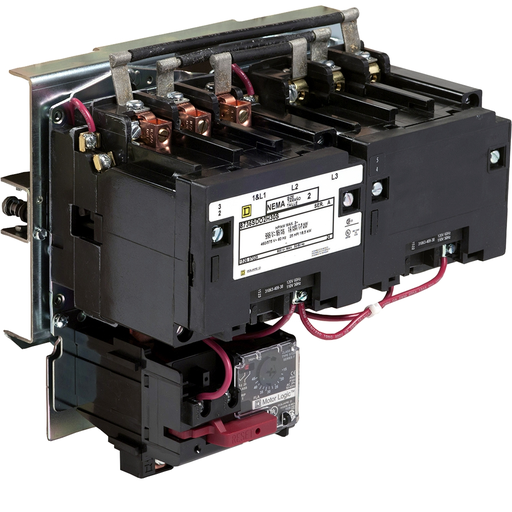 Mayer-DDS-NEMA starter, Type S, reversing, horizontal, Size 2, 45A, 25HP at 575VAC, up to 100kA SCCR, 3 phase, 3 pole, Motor Logic SSOLR, 120VAC coil, open [TAA]-1