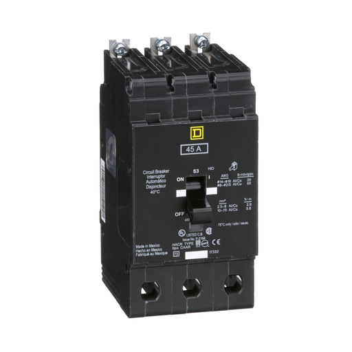 Product image for Square D EJB34045 3-Pole 45 Amp 480 Star/277 Volt Thermal Magnetic Miniature Circuit Breaker