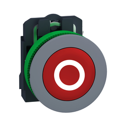 XB5FA4322C0 – Push button, Harmony XB5, antimicrobial, grey bezel, red flush, 30mm, spring return, 1NC, white marked O