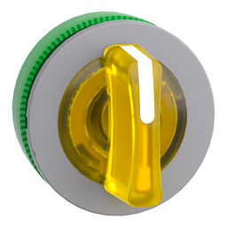 ZB5FK1383C0 – Head for illuminated selector switch, Harmony XB5, grey bezel, yellow handle, 30mm, universal LED, 3 positions