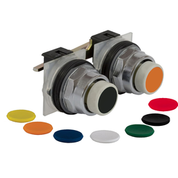 9001KR11UH1H1 – Double-headed push-button, Harmony 9001K, metal, flush, 7 colours choice, 30mm, stay put, with mechanical interlocking, 2 C/O
