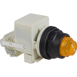 9001SKT1A31 – Push-to-test pilot light, Harmony 9001SK, plastic, polycarbonate, fresnel, amber, 30mm, 110-120V