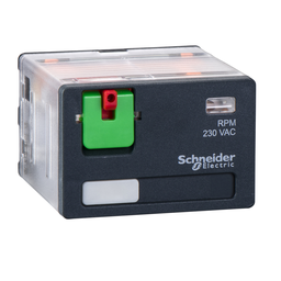 RPM41P7 – plug-in relay, Harmony electromechanical relays, 15A, 4CO, lockable test button, 230V AC