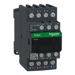 LC1DT326BL – IEC contactor, TeSys Deca, nonreversing, 32A resistive, 4 pole, 4 NO, low consumption 24VDC coil, open style