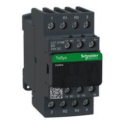 LC1D188BD – IEC contactor, TeSys Deca, nonreversing, 32A resistive, 4 pole, 2 NO and 2 NC, 24VDC coil, open style