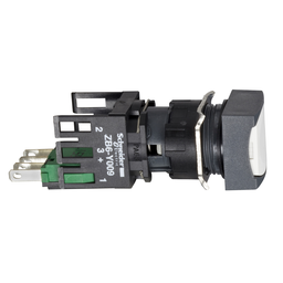XB6CA11B – Complete push button, Harmony XB6, white square flush pushbutton, 16mm, spring return, 1NO, unmarked