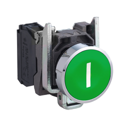 XB4BA3311 – Push button, metal, Harmony XB4, flush, green, 22mm, spring return, marked I, 1NO