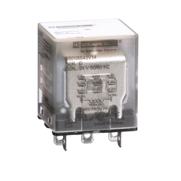 8501RS43V14 – Plug in relay, Type R, miniature, 1 HP at 277 VAC, 15A resistive at 120 VAC, 11 blade, 3PDT, 3 NO, 3 NC, 24 VAC coil
