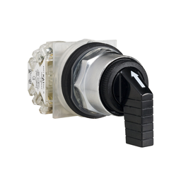 9001KS53FBH13 – Selector switch, Harmony 9001K, metal, black long handle, 30mm, 3 positions, return both sides to center, 1 change over