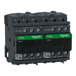 LC2D18G7V – IEC contactor, TeSys Deca, reversing, 18A, 10HP at 480VAC, 3 phase, 3 pole, 3 NO, 120VAC 50/60Hz coil, open style