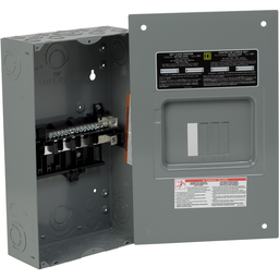 QO148L125GF – Load center, QO, 1 phase, 4 spaces, 8 circuits, 125A fixed main lugs, NEMA1, gnd bar, flush cover