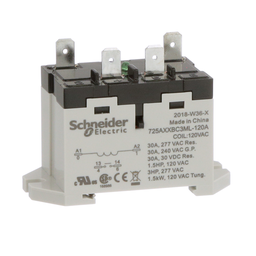 725AXXBC3ML-120A – Power relay, SE Relays, 30A, 1NO, 120VAC, LED push button, blade terminals, DIN or panel mount