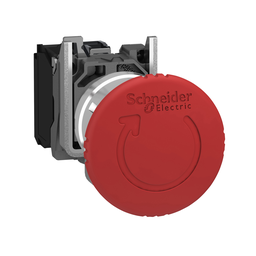 XB4BS84462 – Emergency stop switching off, Harmony XB4, metal, red mushroom 40mm, 22mm, trigger latching turn to release, 2NC with monitoring