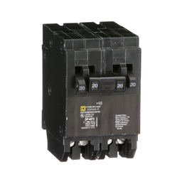 HOMT2020220 – Tandem circuit breaker, Homeline, 2 x 1 pole at 20A, 1 x 2 pole at 20A, 120/240VAC, 10kA AIR, plug in, UL
