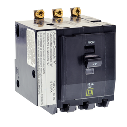 QOB3401200 – Mini circuit breaker, QO, 40A, 3 pole, 120/240VAC, 10kA, bolt on, aux switch 1A
