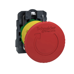 XB5AS8446 – Emergency stop switching off, Harmony XB5, plastic, red mushroom 40mm, 22mm, trigger latching turn to release, 1NC with monitoring