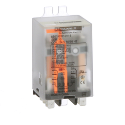 8501KFR12V14 – Plug in relay, Type KF, flange mounted, 1 HP at 277 VAC, 10A resistive at 277 VAC, DPDT, 2 NO, 2 NC, 24 VAC coil