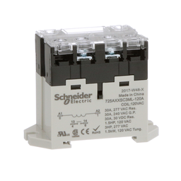 725AXXSC3ML-120A – Power relay, SE Relays, 30A, 1NO, 120VAC, LED push button, screw terminals, DIN or panel mount