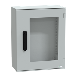 NSYPLM54TVG – Wall mounted polyester enclosure, Thalassa PLM, glazed door, with handle, 530x430x200mm, IP66, IK08, RAL 7035