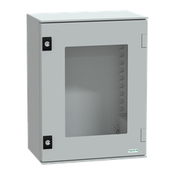 NSYPLM43TG – Wall mounted polyester enclosure, Thalassa PLM, glazed door, 430x330x200mm, IP66, IK08, RAL 7035