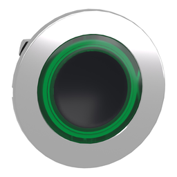 ZB4FW933 – Head for illuminated push button, Harmony XB4, plastic, green flush, 30mm, universal LED, spring return, illuminated ring