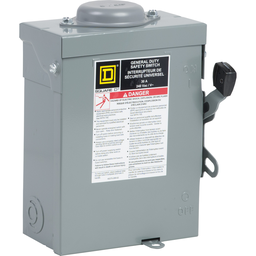 CD321NRB – Safety switch, general duty, fusible, 30A, 120/240 VAC, 3 poles, 7.5 hp, solid neutral, NEMA 3R with bolt on hub