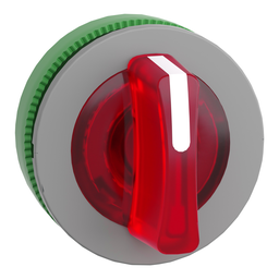 ZB5FK1343C0 – Head for illuminated selector switch, Harmony XB5, grey bezel, red handle, flush mounted, 30mm, universal LED, 3 positions