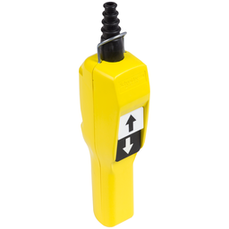 XACA211 – Pendant control station, Harmony XAC, plastic, yellow, pistol grip, 2 booted push buttons with 1NO