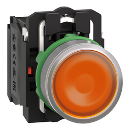 XB5AW35B5C0 – Illuminated push button, Harmony XB5, grey bezel, orange flush, 22mm, universal LED, spring return, 1NO   1NC, 24V AC