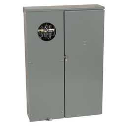 QU816D400SL150 – Meter mains, QO, CSED, ringless socket, 400A, surface mount, maximum 8 spaces, 16 circuits, Class 320 with lever bypass