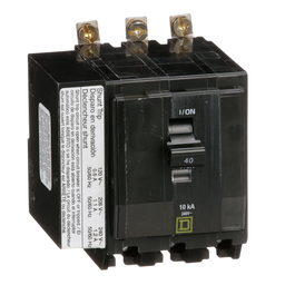 QOB3401021 – Mini circuit breaker, QO, 40A, 3 pole, 120/240VAC, 10kA, bolt on, AC shunt