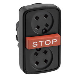 ZB5AA791 – Head for triple headed push button, Harmony XB5, 2 flush without cap, 1 red projecting,  22mm, marked STOP