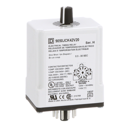 Square D 9050JCK42V20 120 VAC 110 VDC Coil 10 Amp DPDT Plug-In Socket Mount AC/DC Timing Relay