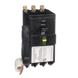 QOB320GFI – Mini circuit breaker, QO, 20A, 3 pole, 208Y/120VAC, 10kA, bolt on, 6mA grd fault A, pigtail
