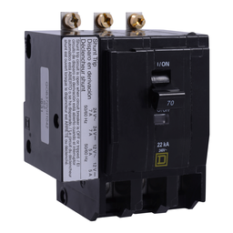 QOB340VH1042 – Mini circuit breaker, QO, 40A, 3 pole, 120/240VAC, 22kA, bolt on, AC/DC shunt