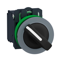 XB5FD21C0 – Selector switch, Harmony XB5, flush mounted, grey bezel, 30mm, 3 positions, black standard handle, stay put, 1NO