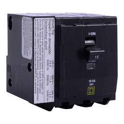 QHB3151021 – Mini circuit breaker, QO, 15A, 3 pole, 120/240VAC, 65kA, bolt on, AC shunt