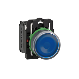 XB5AW36G5 – Illuminated push button, Harmony XB5, plastic, blue flush, 22mm, universal LED, plain lens, 1NO   1NC, 110…120V AC