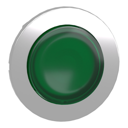 ZB4FH33 – Head for illuminated push button, Harmony XB4, metal, green projecting, 30mm, universal LED, push-push, unmarked