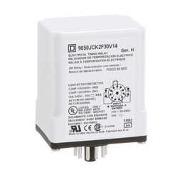 9050JCK2F30V14 – Timing Relay, Type JCK, plug In, off delay, fixed time, 30 seconds, 10A, 240 VAC, 24 VAC/DC