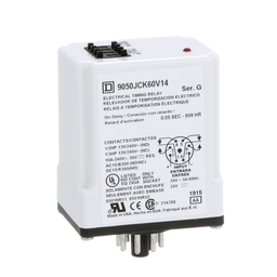 9050JCK60V14 – Timing Relay, Type JCK, plug In, on delay, programmable, 0.5 second to 999 hours, 10A, 240 VAC, 24 VAC/DC