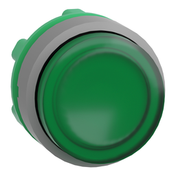 ZB5AW133C0 – Head for illuminated push button, Harmony XB5, grey bezel, green projecting, 22mm, universal LED, spring return, plain lens