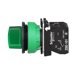 XB5FK123G5 – Illuminated selector switch, Harmony XB5, grey plastic, green handle, 30mm, universal LED, 2 positions, 1NO   1NC, 110…120V AC