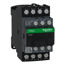 LC1D1286SLS207 – IEC contactor, TeSys D, nonreversing, 25A resistive, 4 pole, 2 NO and 2 NC, low consumption 72VDC coil, open style