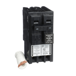 HOM220EPD – Mini circuit breaker, Homeline, 20A, 2 pole, 120/240VAC, 10kA AIR, ground fault class B, plug in, UL